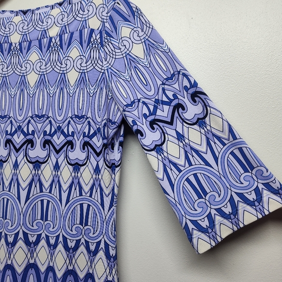 Donna Morgan Mini Dress Women Size 4 Purple Geometric 3/4 Sleeve Retro - Picture 3 of 8